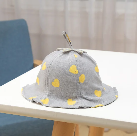 Милая Детская шляпа для девочек хлопок сердце принт Детская кепка для мальчика весна лето шляпка для девочки аксессуары принт детская шляпа - Цвет: gray