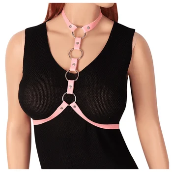 

Pink Harness Leather Belt Lingerie Crop Top Punk Pastel Goth Metal Ring Adjust Party Dance Festival Rave Body Cage Bra Fashion