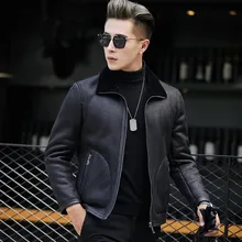 Chaqueta Cuero Hombre мотоциклетная Байкерская зимняя теплая куртка с меховой подкладкой пальто из натуральной кожи приталенная офисная Повседневная куртка-бомбер