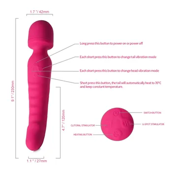 7 Speed Vibration Magic Wand Vibrators Heating Dildo Vibrator Rechargable Body Massage Stick Dual Vibration Adult Toys for Women 4