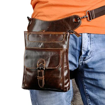 

Men Oil Wax Leather First layer Cowhide Vintage Waist Leg Bag Fanny Pack Cross Body Messenger Shoulder Travel Riding