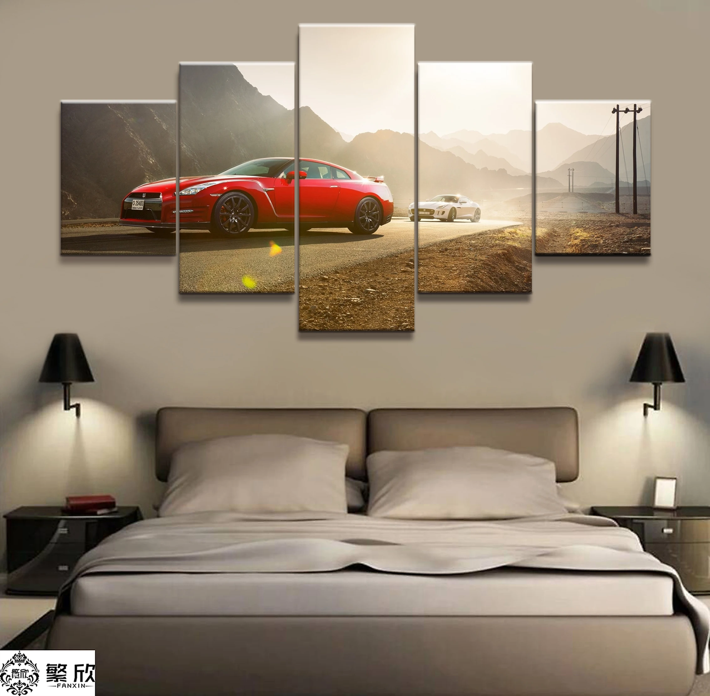 

5 Pieces gtr and f-type car Poster Modern Wall Art Decorative Modular Framework Picture Canvas HD Printed One Set Painting