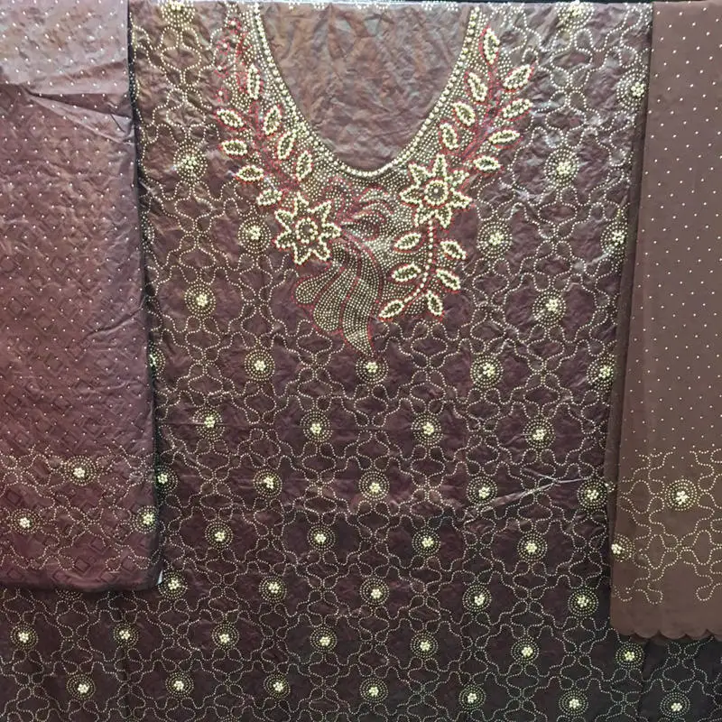 

African bazin riche getzner Latest coffee bazin riche fabric with beads and stones brode bazin for women dress 7yard/set ba144