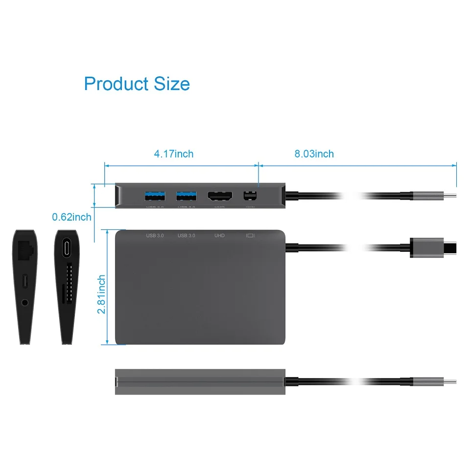 USB C 3,1 концентратор к HDMI 4 K Mini DP адаптер с Gigabit Ethernet Тип C Мощность аудио разветвители для MacBook samsung S9 huawei P20