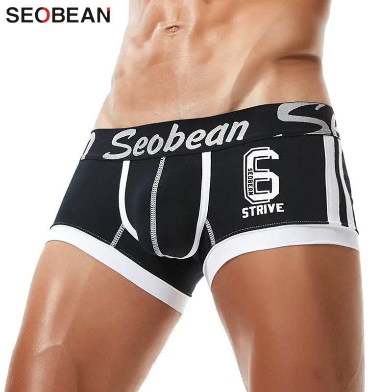 Мужские хлопковые трусы боксеры SEOBEAN дышащие с принтом и низкой талией