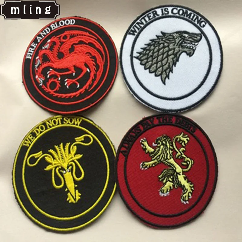 

mling 2Pcs New Game of Thrones IS COMING PATCH GAME OF THRONES HOUSE STARK TACTICAL WOLF BADGE Movie Applique Sew on Badge