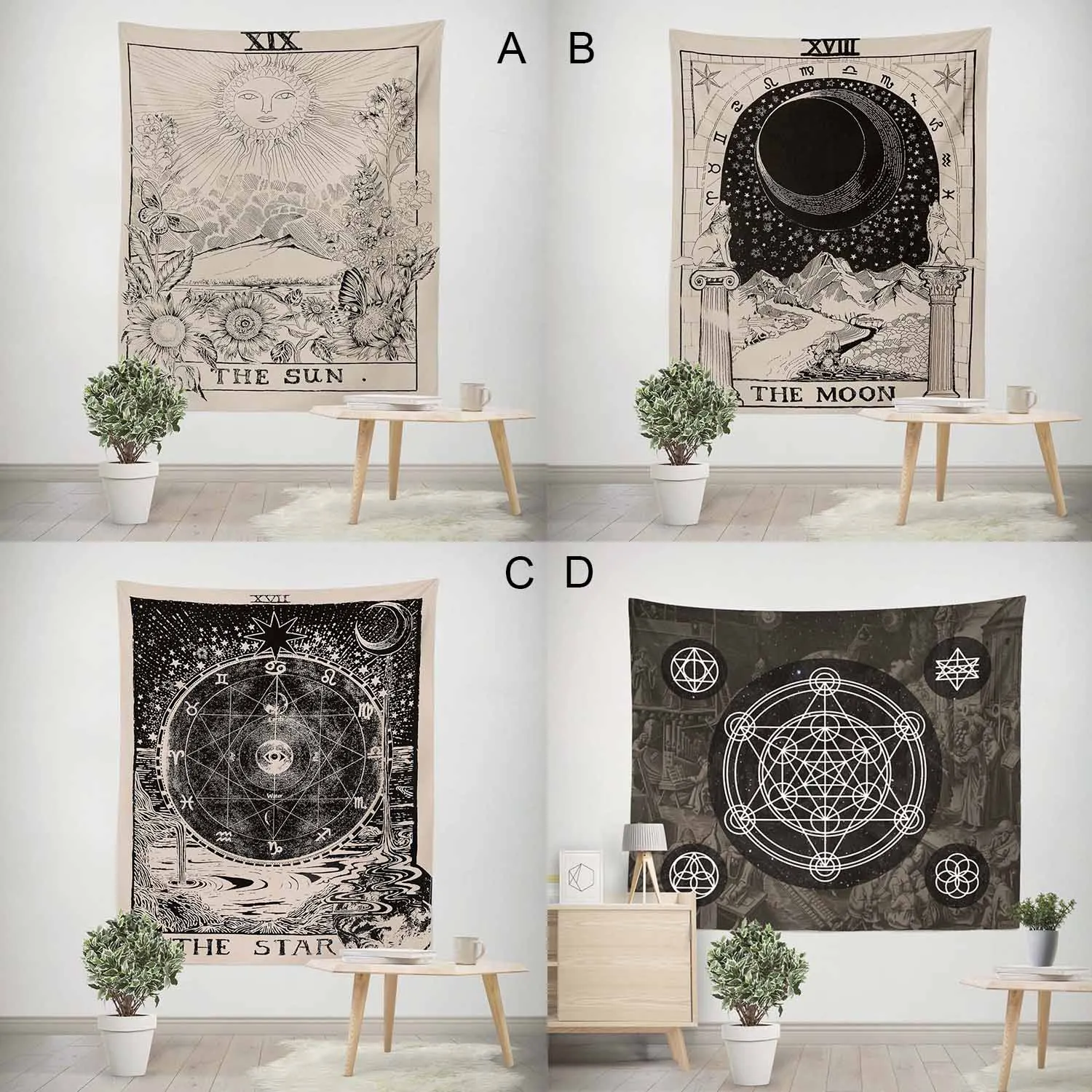 

Vintage European Moon Star Witchcraft Astrology Ouija Home Wall Decor Tapestry Wall Hanging Headboard Blanket Carpet 150 x 130cm
