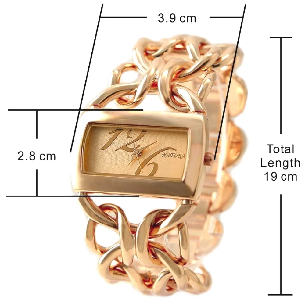 3 шт. Много Японии PC21S кварц хорошая цепь розовое золото стильный браслет часы FW675C Двойная застежка ювелирных изделий