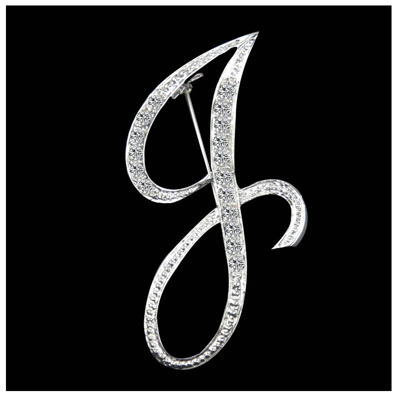 Кристальный брошь в форме буквы булавки английская буква алфавитные Броши Стразы Ювелирные изделия Подарки - Окраска металла: J