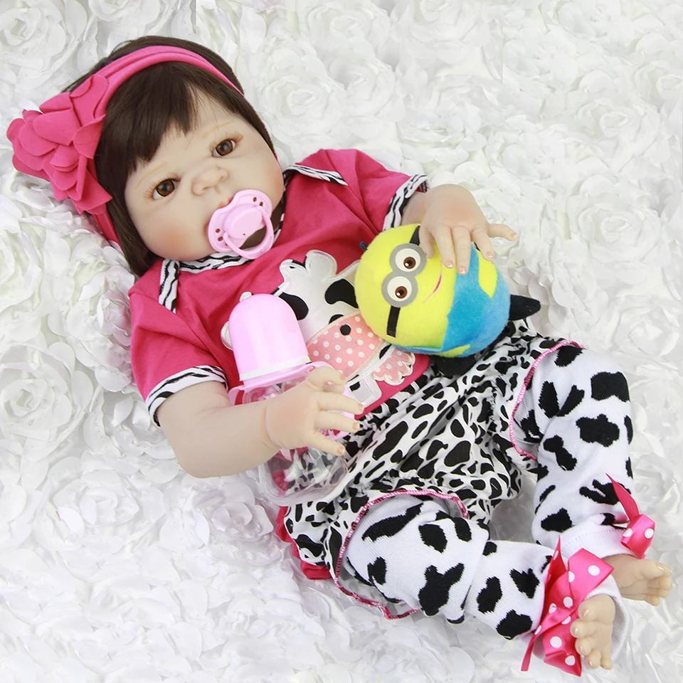 

22"55cm Full Silicone Body Reborn Baby Doll lifelike Vinyl Newborn simulation adorable Bathe Accompanying Toy Birthday bonecas