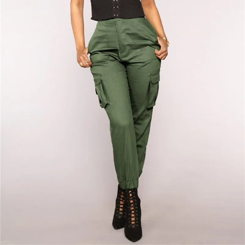 WKOUD брюки карго для женщин яркие цвета брюки с карманами Высокая талия Твердые свободные тонкие брюки женские шаровары P8968