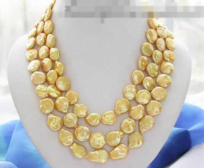 

song voge gem nanJ1081 3row golden coin freshwater pearl necklace shell