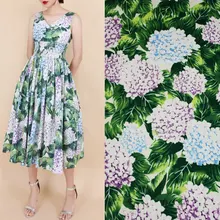 Хлопчатобумажная ткань с принтом гортензии для женщин и детей, хлопковая ткань с зелеными листьями для шитье «сделай сам» материал