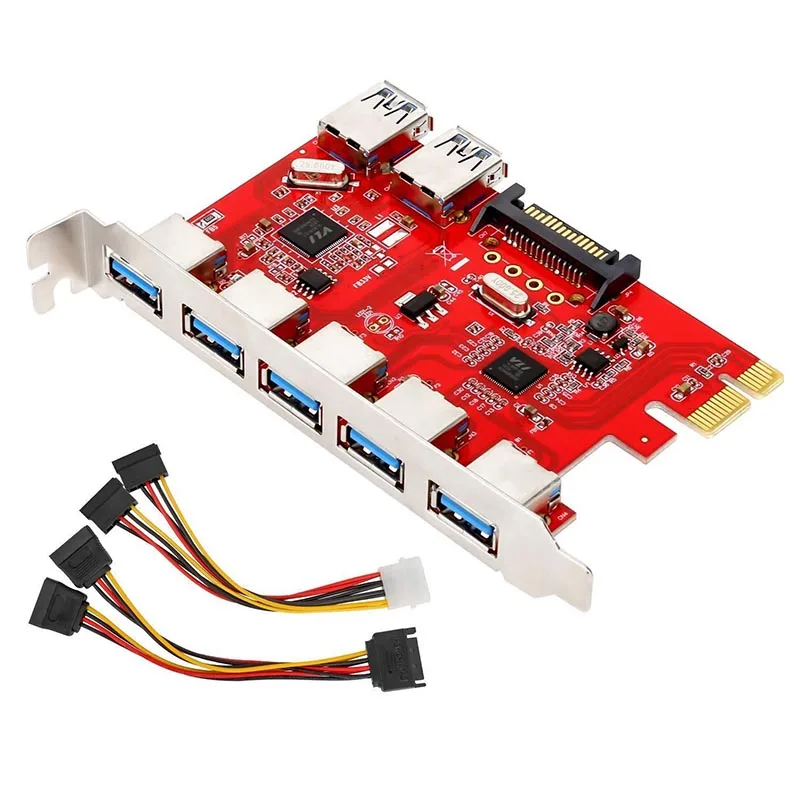 PCI-E 7-портовый USB 3,0 Экспресс-концентратор карт расширения + 2X 15pin Кабели SATA до 5 Гбит/с для Windows XP 7 8 10