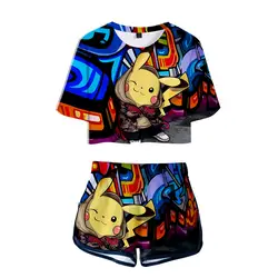 Покемон Женская одежда комплект из двух предметов женская одежда 3D футболка женский костюм шорты летний топ ансамбль женский Пикачу