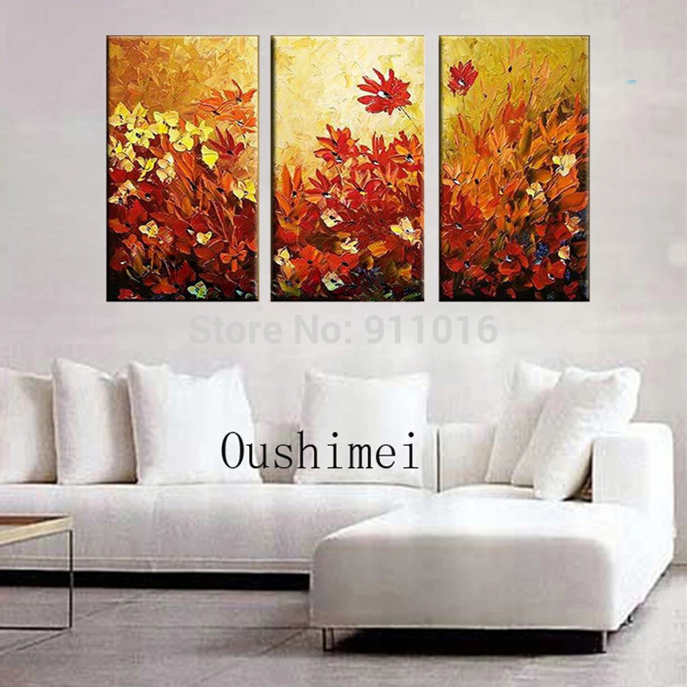 

Knife Oil Painting Living Room Purple Orchid 3 Picture No Frame Hand Painting Home Decorative Group of Flower On Wall Art