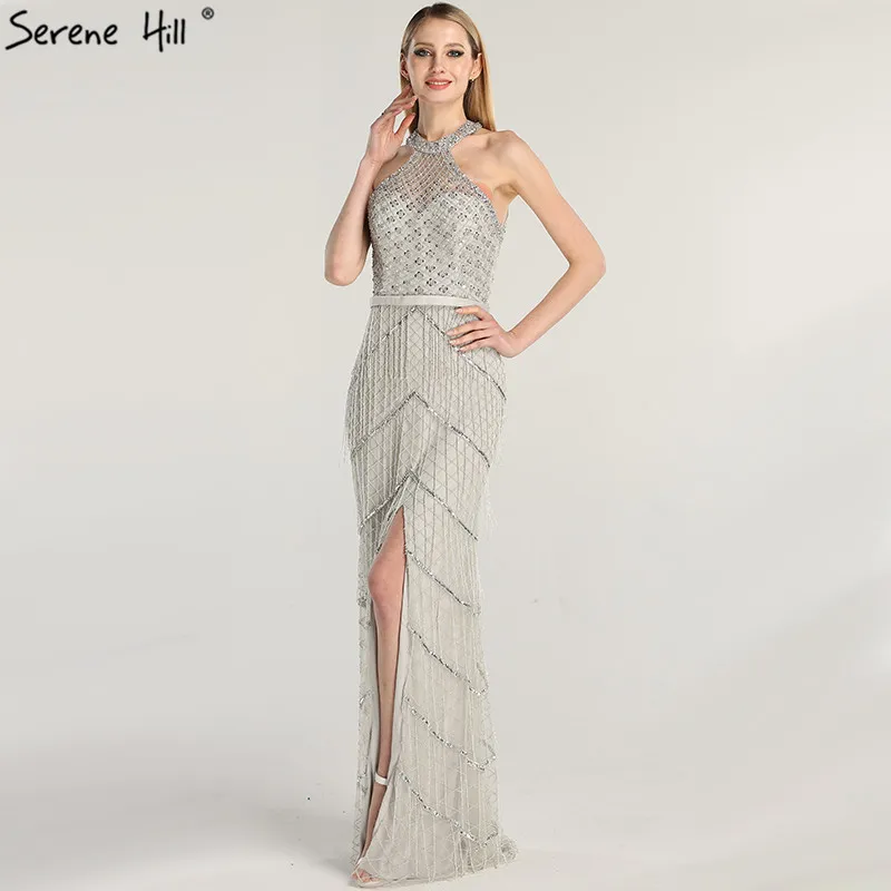 Сексуальные вечерние платья с серым бисером и кисточками,, новейший дизайн, роскошные вечерние платья без рукавов, настоящая фотография LA60779