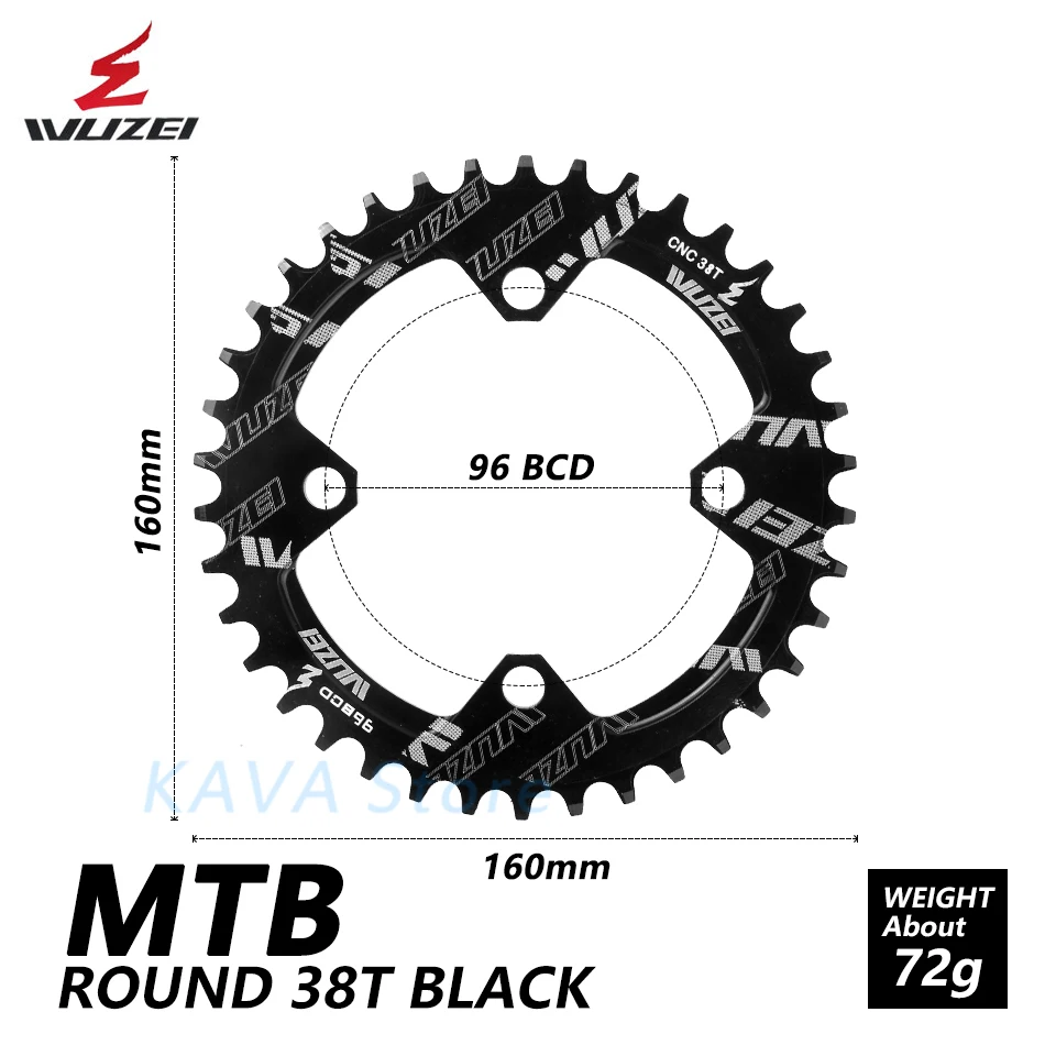 Wuzei 96BCD Круглый/Овальный 32/34/36/38T MTB горный велосипед велосипедная Звездочка для shimano ALIVIO M672 M782 M4000 M4050 GX рукоятки - Цвет: Round Black 38T