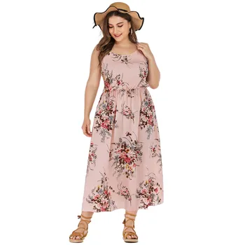 

2019 MAXIORILL New платье large size ladies print sleeveless beach chiffon dress Wholesale free shipping T44
