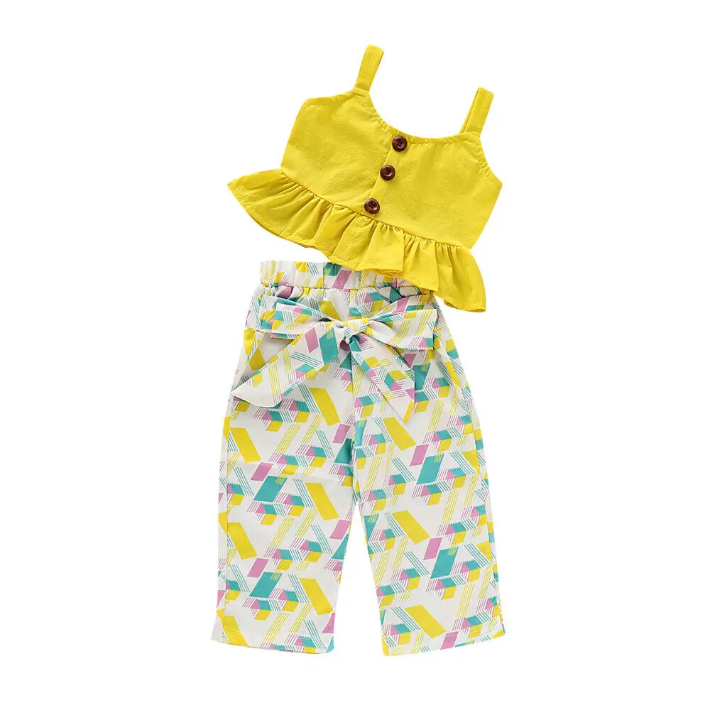 

Summer Kids Baby Girl Clothes Ruffle Vest Tops Strappy Pants Leggings Outfits Sunsuit Children Clothing 2Pcs