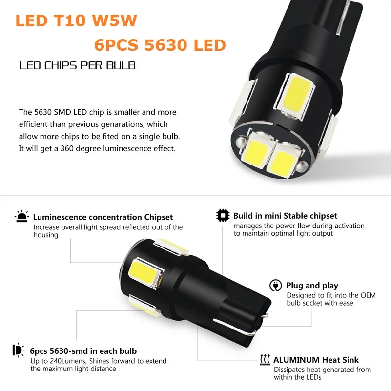 10 шт. T10 W5W светодиодные лампы 194 168 автомобильный интерьерный светильник, парковочная лампа для Chevrolet Cruze Niva Epica Sonic Sail Lanos Cobalt Camaro