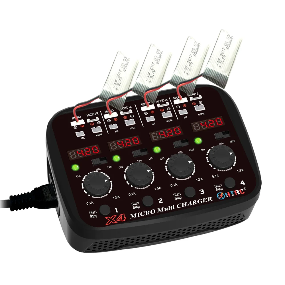 HTRC 100 240V AC DC 4x1s 24W 1.5A Quattro 1s Lipo/Lihv Micro зарядное устройство для Micro/Micro Reverse/MX/mCPX