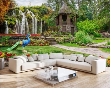

Beibehang papel de parede Custom mural wallpaper garden landscape waterfall landscape background wall living room 3D wallpaper