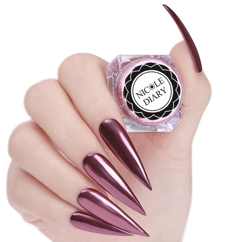 NICOLE DIARY Rose Gold Mirror Powder Nail Glitter Dust Nail Art Chrome