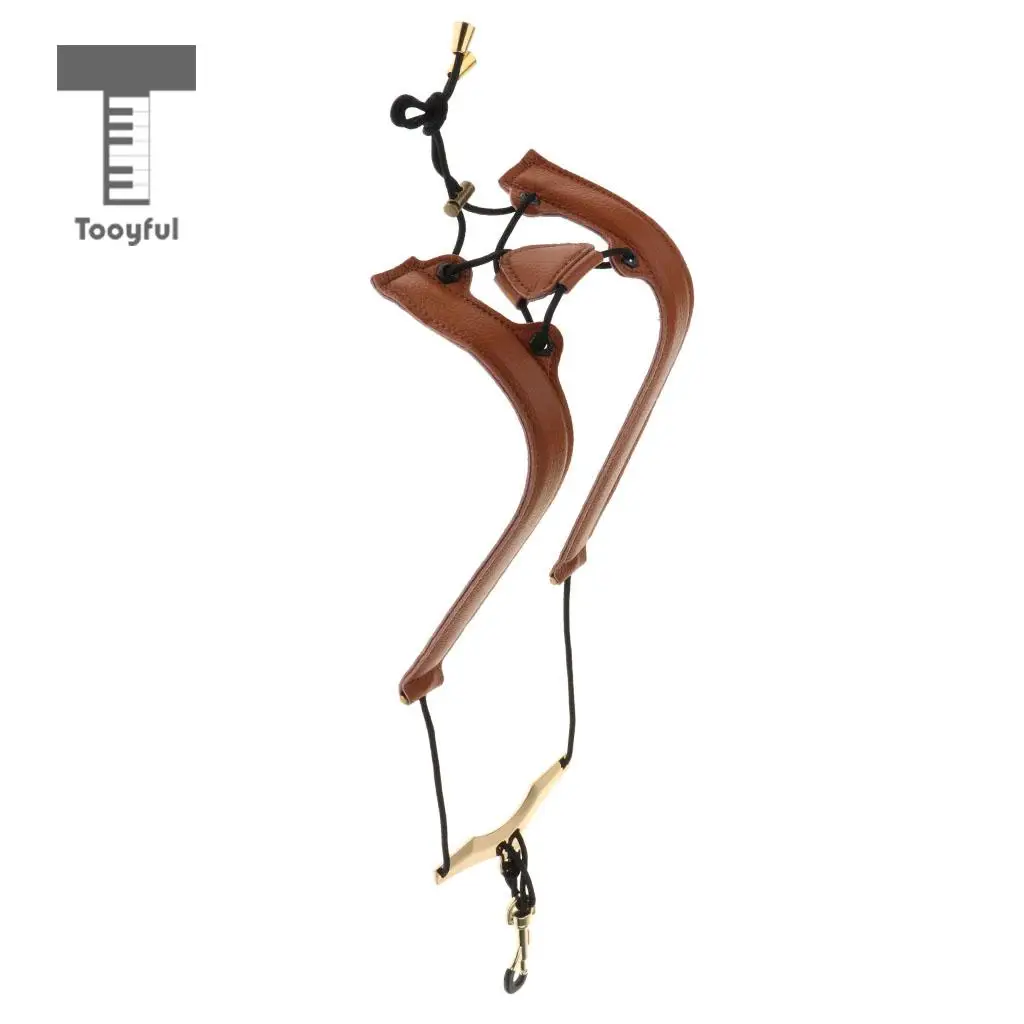Black/Brown Adjustable Leather Saxophone Shoulder Neck Strap Width 24mm