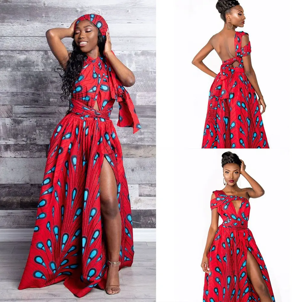 

Elagant Maxi Long Dress Women Multiway Wrap Dresses Peacock Feather Print Convertible Bandage Dresses Bridesmaids Infinity Robe
