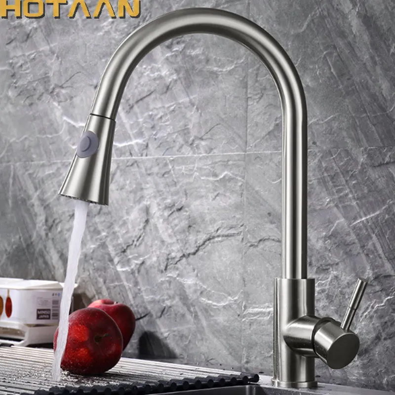 Perfect Brushed Nickle Stainless Steel Kitchen Faucet Pull Out Spray
