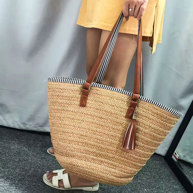 Women Summer Handbag INS Popular Female Beach Straw Bags Tassel Large Lady Shoulder Bag Travel Shopping Tote Basket SS0404 (1)