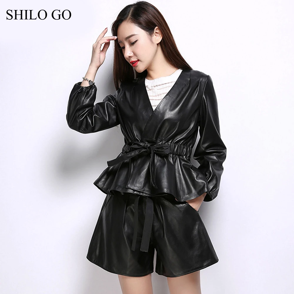Женский кожаный костюм SHILO GO осенний комплект из натуральной овечьей кожи с v