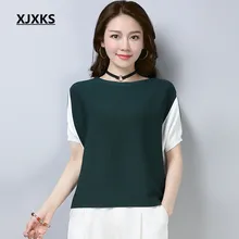 XJXKS Повседневная Уличная одежда с вырезом лодочкой женские топы женская брендовая одежда рукав "летучая мышь" женские футболки для подарка