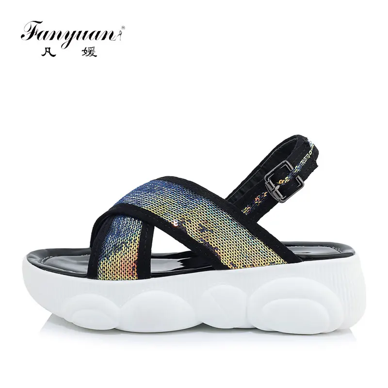 

Fanyuan Fashion Mixed Colors Ankle Strap Sandals Summer Bling Buckle Strap Shoes Concise Peep Toe Wedges high Heels Women Shoes