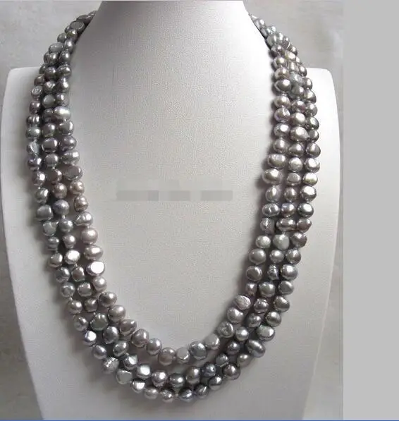

Free Shipping>>new hot Charming 3rows gray Baroque FW pearls necklace E371