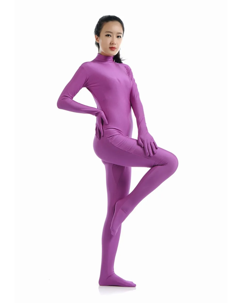 Adult Turtleneck Full Body Footed Zentai Unitard without Hood Womens