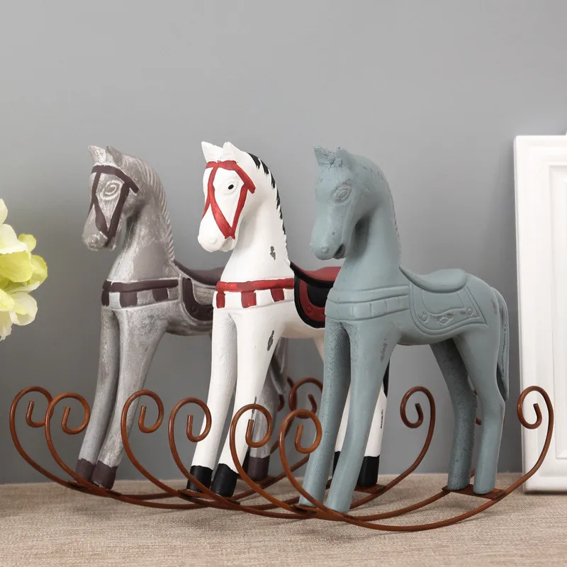 

Creative Wood Rocking Horse Furnishing Articles Home Decoration Accessories Wooden Horse Home Figurines Miniatures Gift Crafts