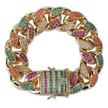 Хип-хоп микро украшенное кубическими камнями Циркон 14 мм 18 мм Радуга кубинская звено цепи браслет для мужчин