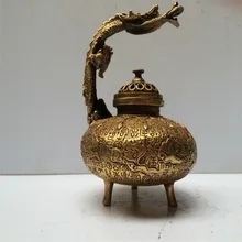 Античный антиквариат Китайский Латунь вырезать Дракон Кадило