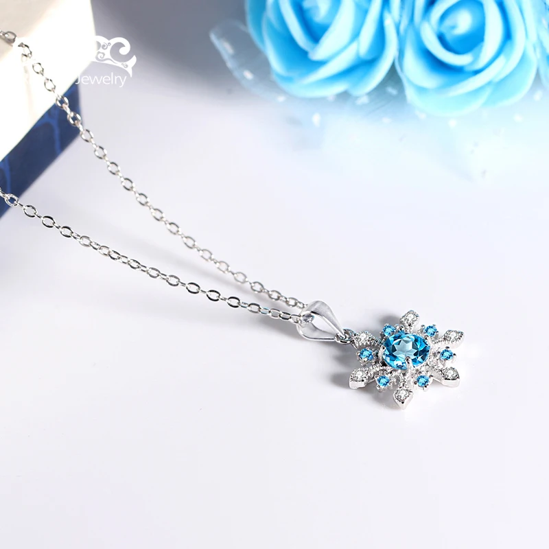 Rinntin Pure 925 Sterling Silver Women Necklaces With Chain Blue AAA Dazzling Zircon Snowflake Shape Pendant For Female PSN15 Fine Jewelry
