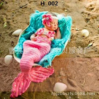 

Newborn baby children's 100 day baby photography clothing hundred day photo studio props hand woven Mermaid wholesale