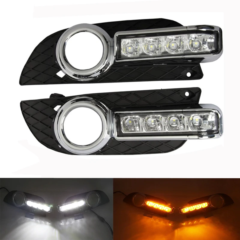Daytime running light with dimmer function and yellow turn signals LED