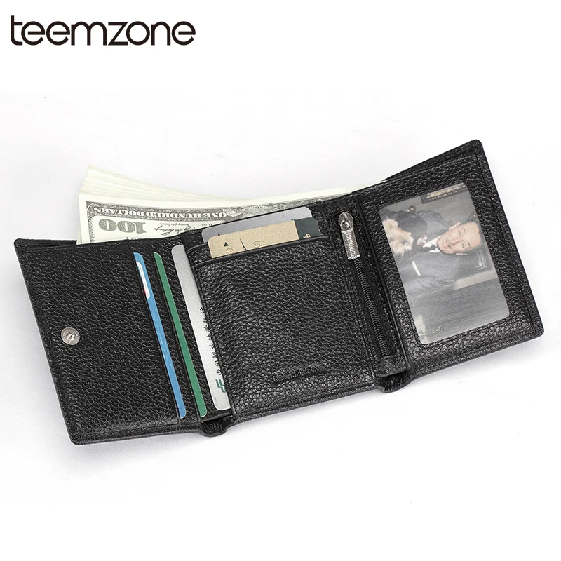 

teemzone RFID Blocking Men GenuineLeather Casual Credit Card Cash ID window Holder Trifold Wallet Hasp Zipper Purse Q440