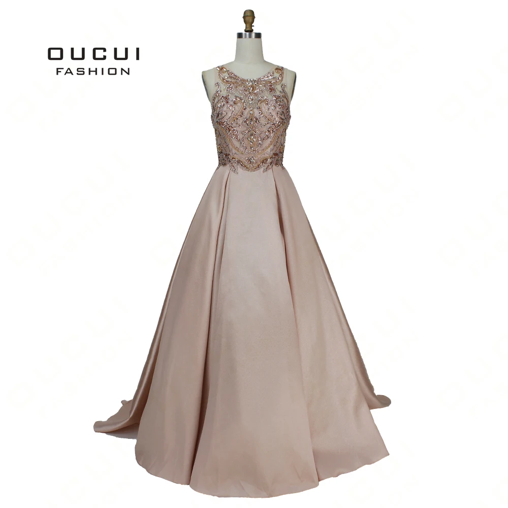 Oucui, длинное платье для выпускного вечера, золотое, с бисером, роскошное, с блестками, топ на бретелях, без рукавов, официальное, атласное платье, вечерние платья, Vestidos OL103379