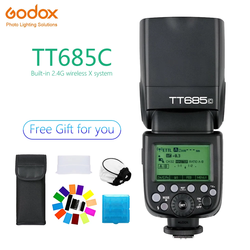 

Godox TT685 TT685C Speedlite Flash Wireless TTL 2.4G Wireless HSS 1/8000s for Canon 1100D 1000D 7D 6D 60D Camera photography