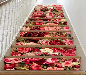 

Free shipping 3D romantic roses decoration Photo Mural Vinyl Decal Poster Waterproof for Living Room Home Decor 13Pcs/set