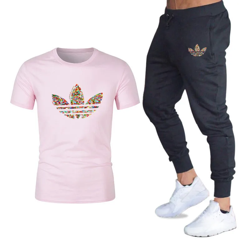 Harajuku Men's Sets T Shirts+pants men Brand clothing Two piece suit tracksuit Fashion Casual Tshirts Gyms Workout Fitness Sets