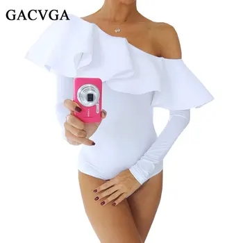 

GACVGA Sexy Women Body Long Sleeve Bodysuits Slim Ruffles Bodycon Short Jumpsuits Ruffle Off Shoulder Party Rompers Feminino