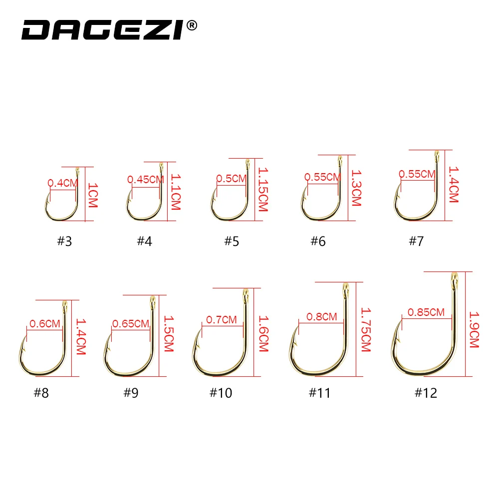 DAGEZI рыболовный крючок 100 шт./лот#3/#4/#5/#6/#7/#8/#9/#10/#11/#12 золотые колючие крючки для ловли карпа рыболовные снасти